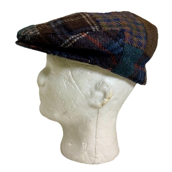 Vintage Hats Of Ireland Men’s Patchwork Tweed Flat Cap Wool Newsboy Plaid Hat Lg - Picture 1 of 11